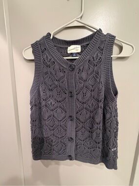 Target Blue Openwork Knit Button-Front Sweater Vest